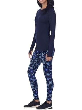 CUDDL DUDS Navy Long Sleeve Top with Blue Snowflake Leggings Base Layer Size XL